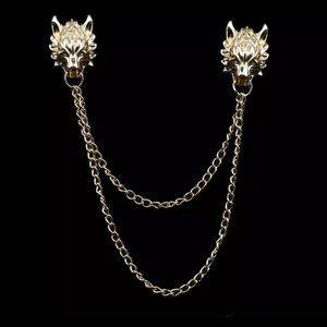 Men’s Double Collar Chain | Gold-| Animal Pin Chain Brooch Pins | Mens lapel